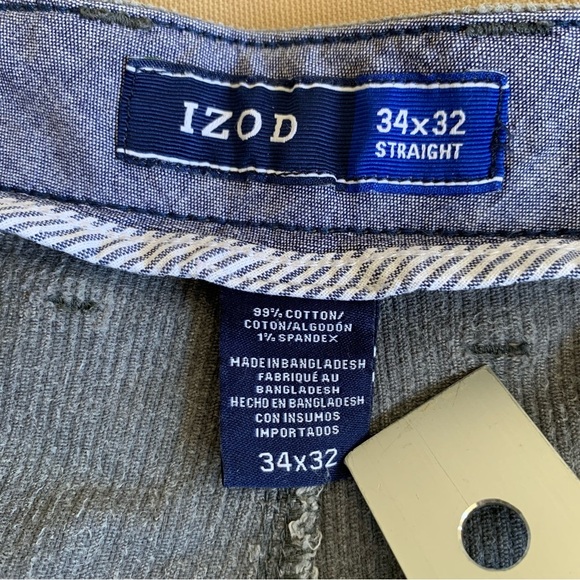 Izod Corduroy Chino Pants Men 34x32 Gray Straight Leg Flat Front Casual Work - Picture 5 of 12